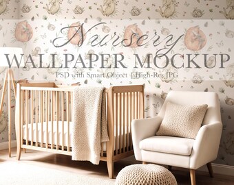 Nursery Wallpaper Mockup – Cozy Neutral Baby Room Scene (PSD & JPG)
