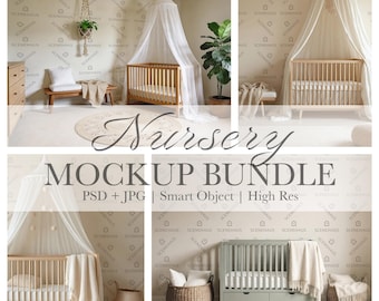 Boho Neutral Nursery Wallpaper Mockup Bundle — 4 Scenes (PSD & JPG)