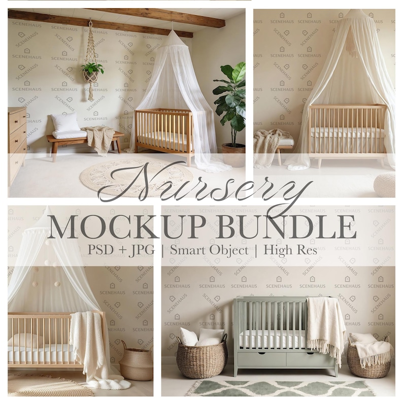 Boho Neutral Nursery Wallpaper Mockup Bundle — 4 Scenes (PSD & JPG) - Etsy