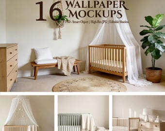 Boho Nursery Wallpaper Mockup Bundle – Neutral Scandinavian Rooms (PSD & JPG)