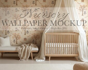 Neutral Nursery Wallpaper Mockup — Boho Baby Room Interior (PSD & JPG)