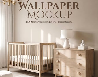Boho Nursery Wallpaper Mockup with Scandinavian Details (PSD & JPG)