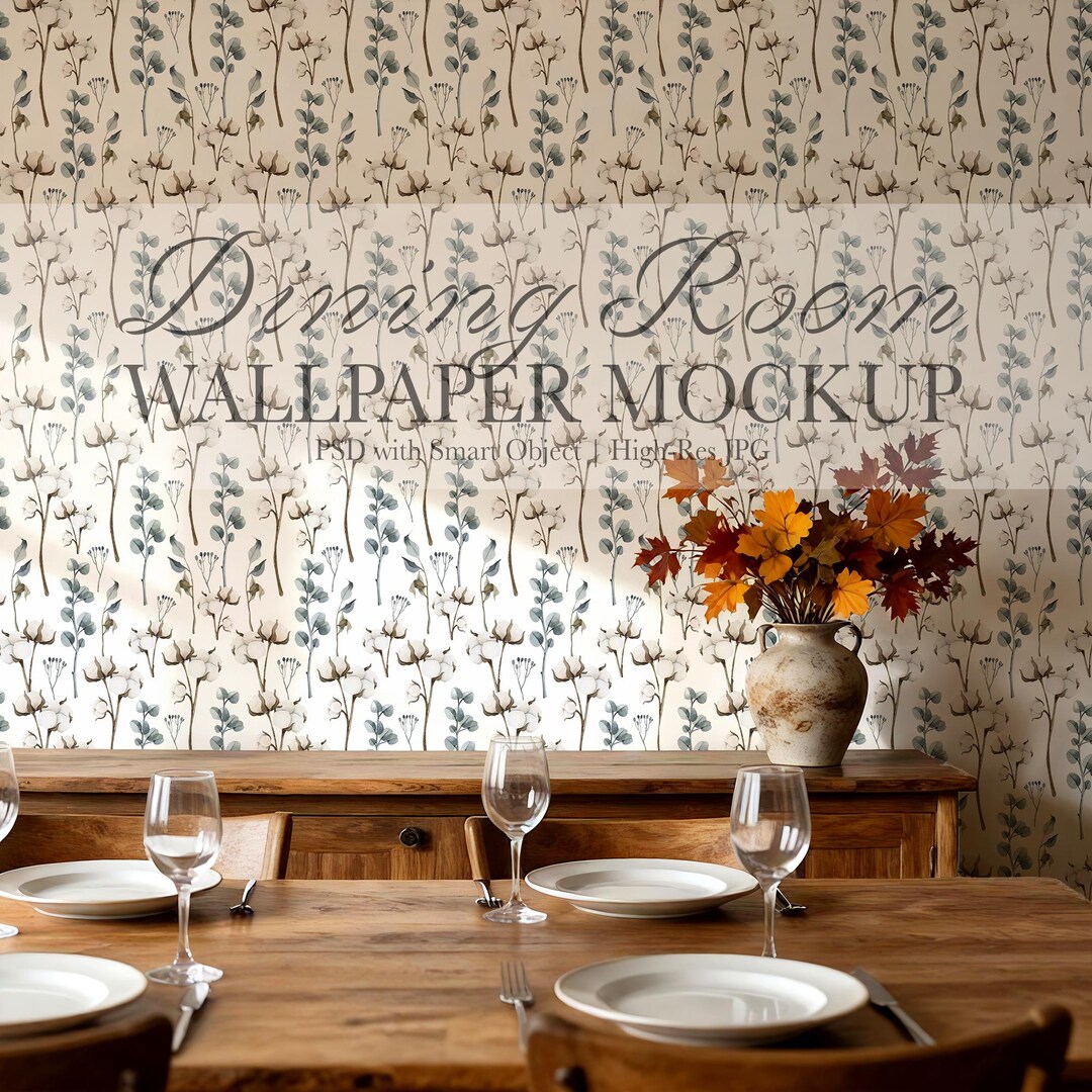 Neutral Rustic Dining Room Wallpaper Mockup – Soft Shadow Interior (PSD ...