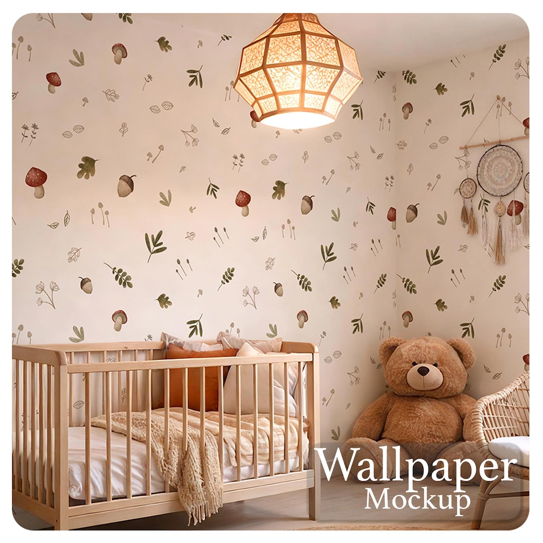 Boho Nursery Wallpaper Mockup — Warm Neutral Interior (PSD & JPG) - Etsy