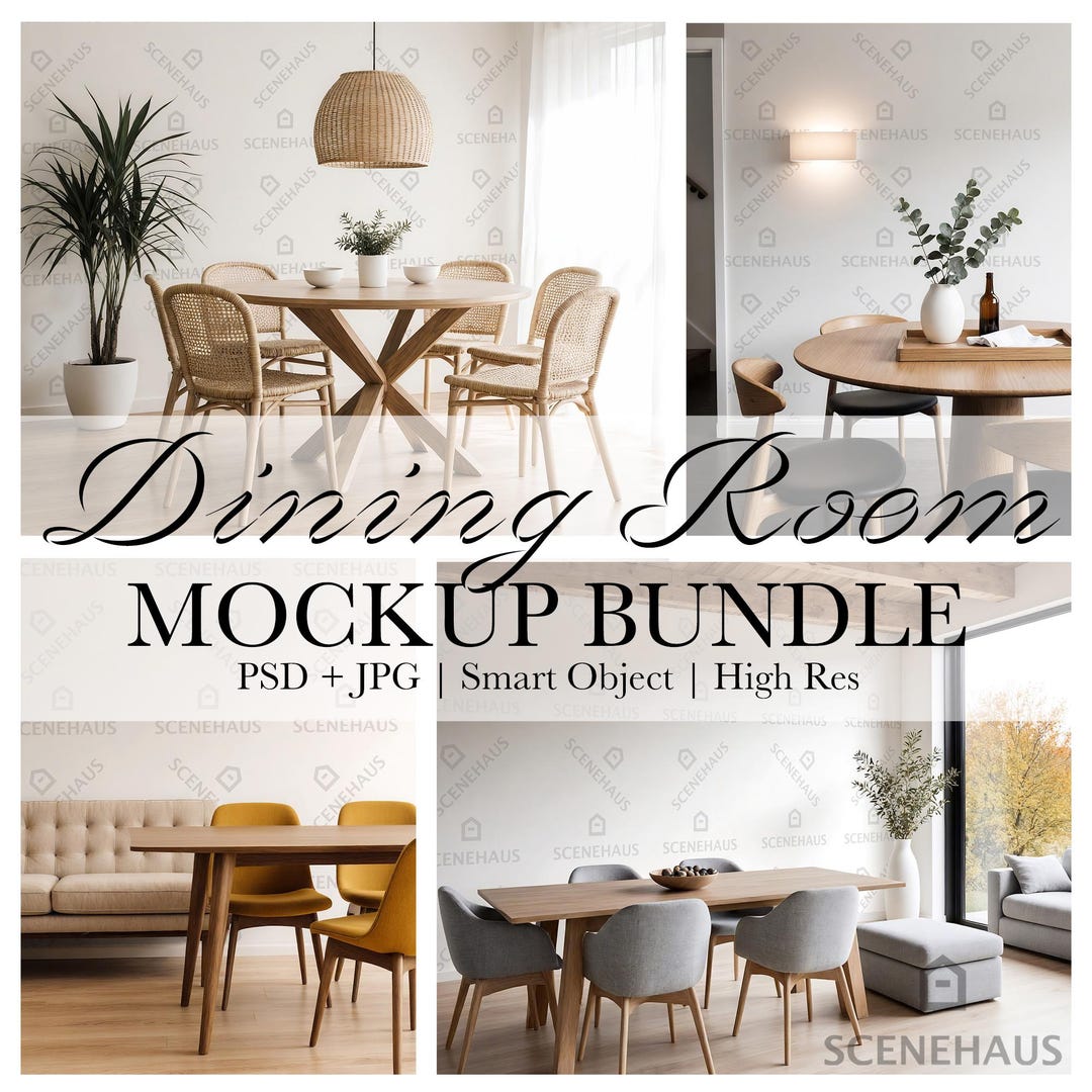 Dining Room Wallpaper Mockup Bundle: Interior Wall Display, PSD & JPG ...