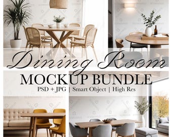 Dining Room Wallpaper Mockup Bundle: Interior Wall Display, PSD & JPG (Smart Object)