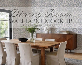 Dining Room Wallpaper Mockup — Modern Rustic Farmhouse Interior for Wall Art Display (PSD & JPG)