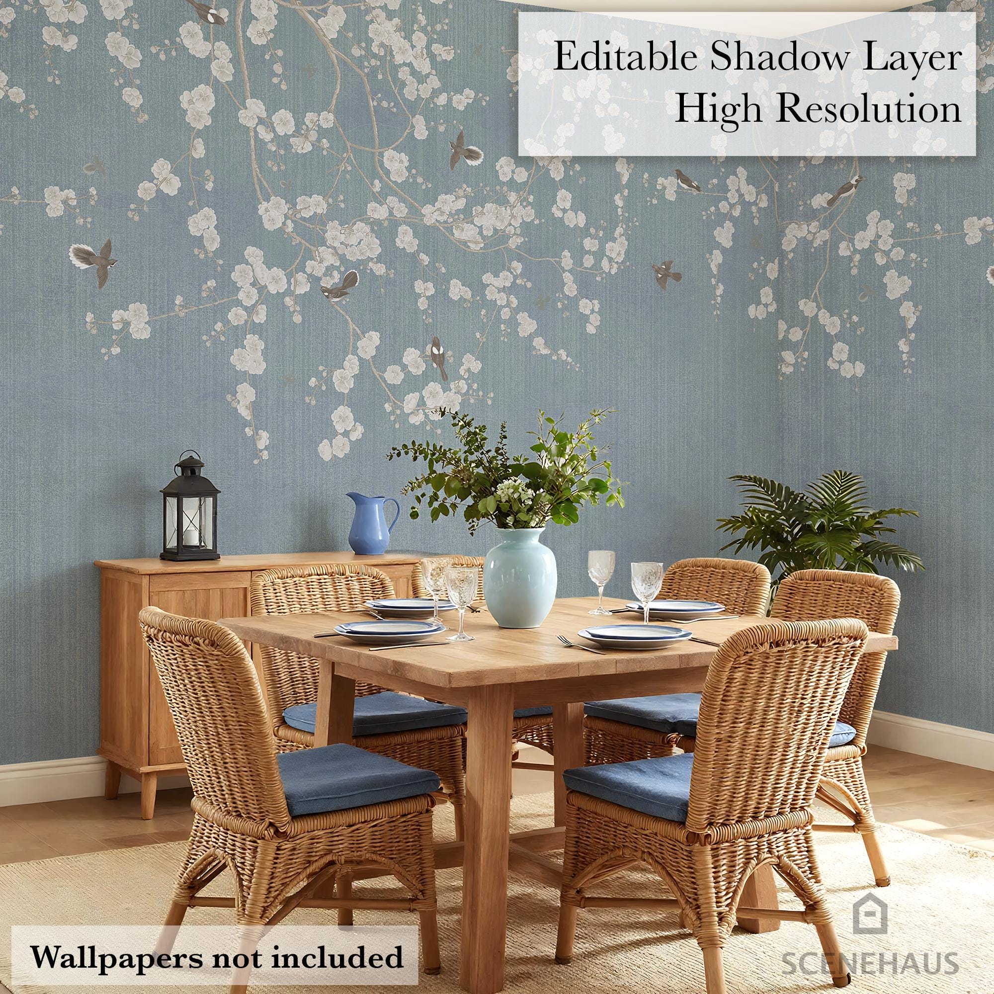 Coastal Dining Room Wallpaper Mockup Bundle — 8 Modern & Wicker ...