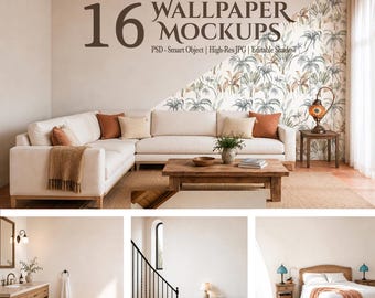 Mediterranean Wallpaper Mockup Bundle — 16 Whole Home Interior Scenes (PSD & JPG)