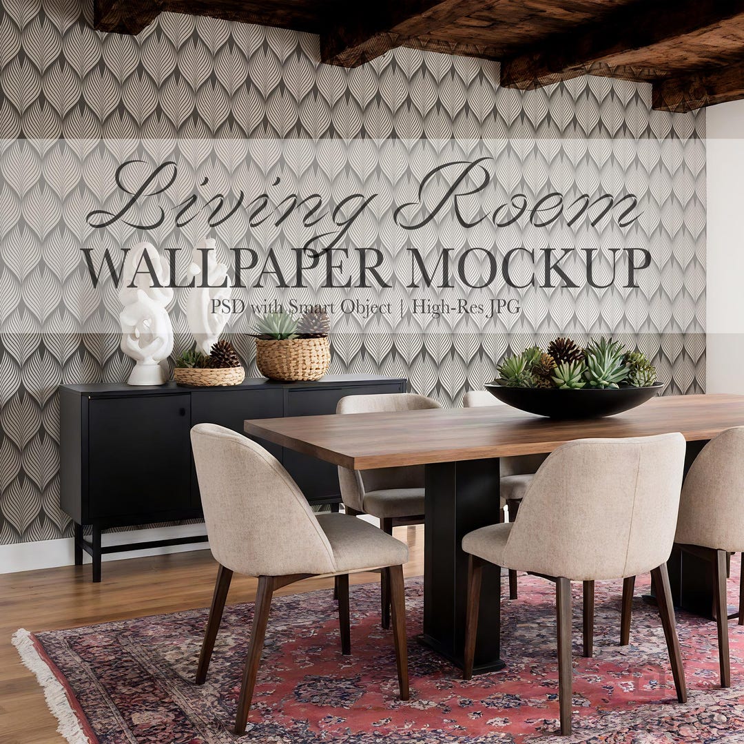 Rustic Dining Room Wallpaper Mockup — Neutral Traditional Interior (PSD ...