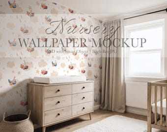 Boho Nursery Wallpaper Mockup — Cozy Baby Room in Neutral Tones (PSD & JPG)