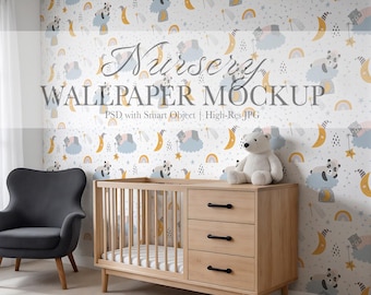 Modern Nursery Wall Mockup — Neutral Baby Room Scene (PSD & JPG)