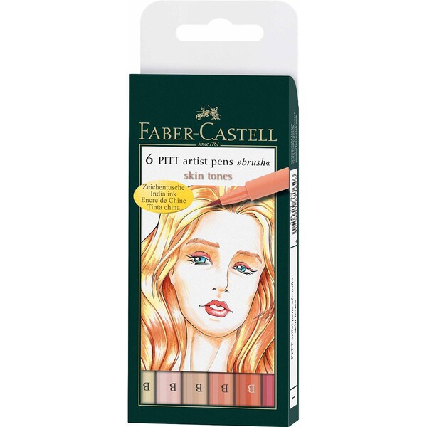 SALE - Faber-Castell India Ink PITT Artist Pen B Box of 6 'Skin Tones''