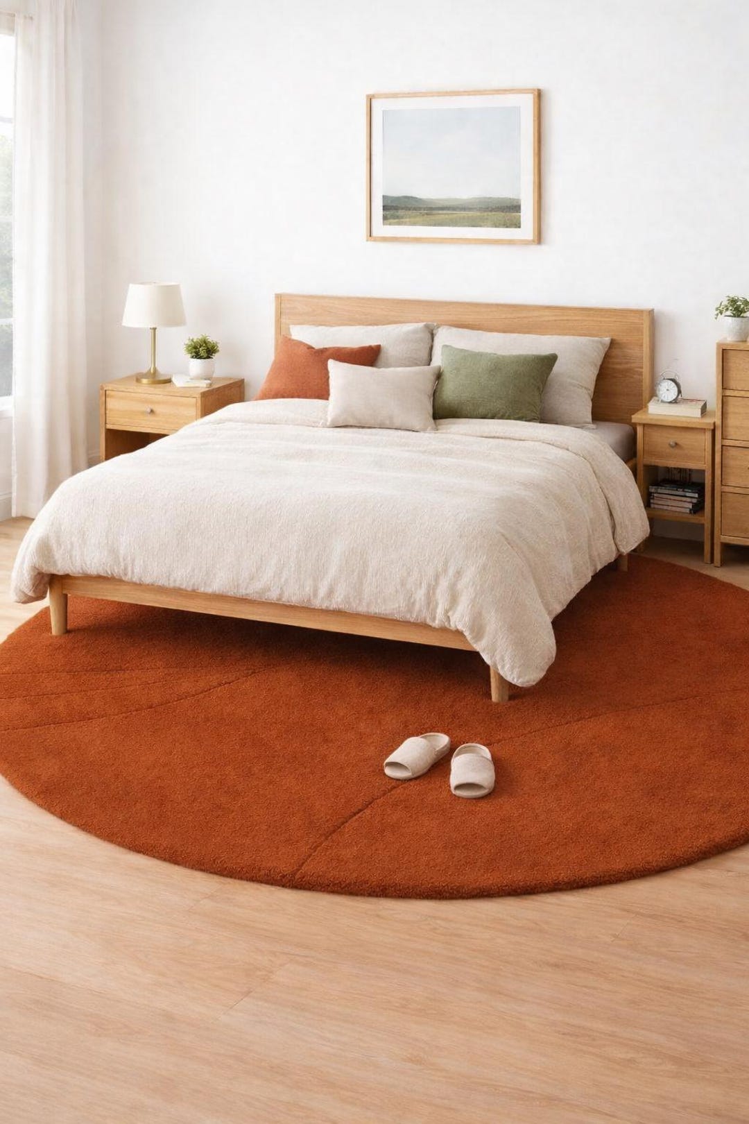 Rust Round Rug Hand Tufted Wool Round Rug, Rust Orange Minimalist Living Room Carpet ...