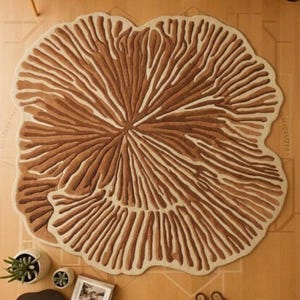 Hand-Tufted Radiating Abstract Rug | Rust and Beige 3D Carved Texture | Irregular Area Rug | Earthy Neutral Boho Home Decor