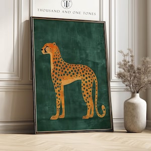 Póster de guepardo con impresión artística moderna, animal naranja y verde, arte de pared, decoración para sala de estar