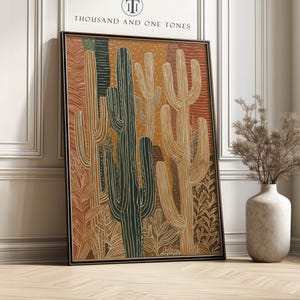 Boho Earth Tones Cactus Art Print Modern Rust Orange Southwestern Desert Wall Art Entryway