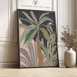 Mid Century Palm Wall Art Print, Trendy Banana Leaves Poster for Dining Wall
