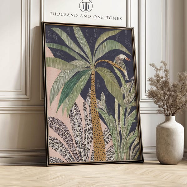 Mid Century Palm Wall Art Print, Trendy Banana Leaves Poster for Dining Wall