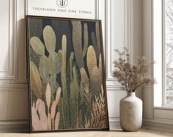 Yayoi Kusama Style Cactus and Leafs Wall Art Print — Modern Abstract Boho Desert Poster