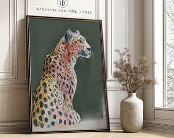 Modern Big Cat Cheetah Art Print — Minimal Leopard Poster for Office