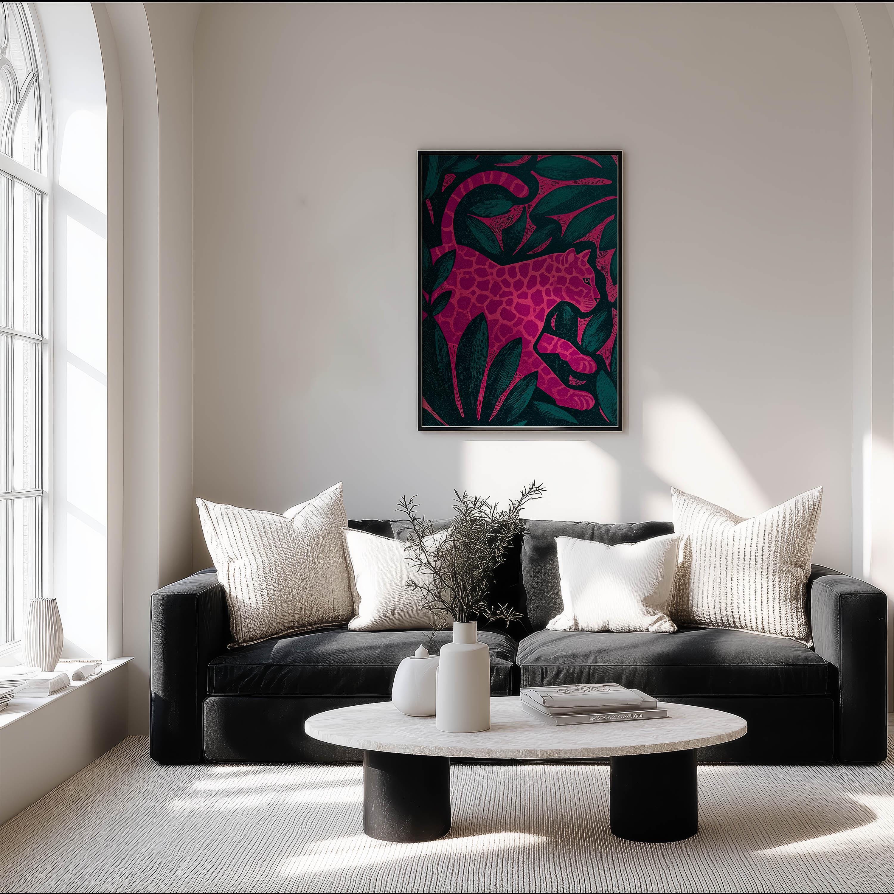 Bold Pink Leopard in Jungle Poster Modern Eclectic Cheetah Art Print ...