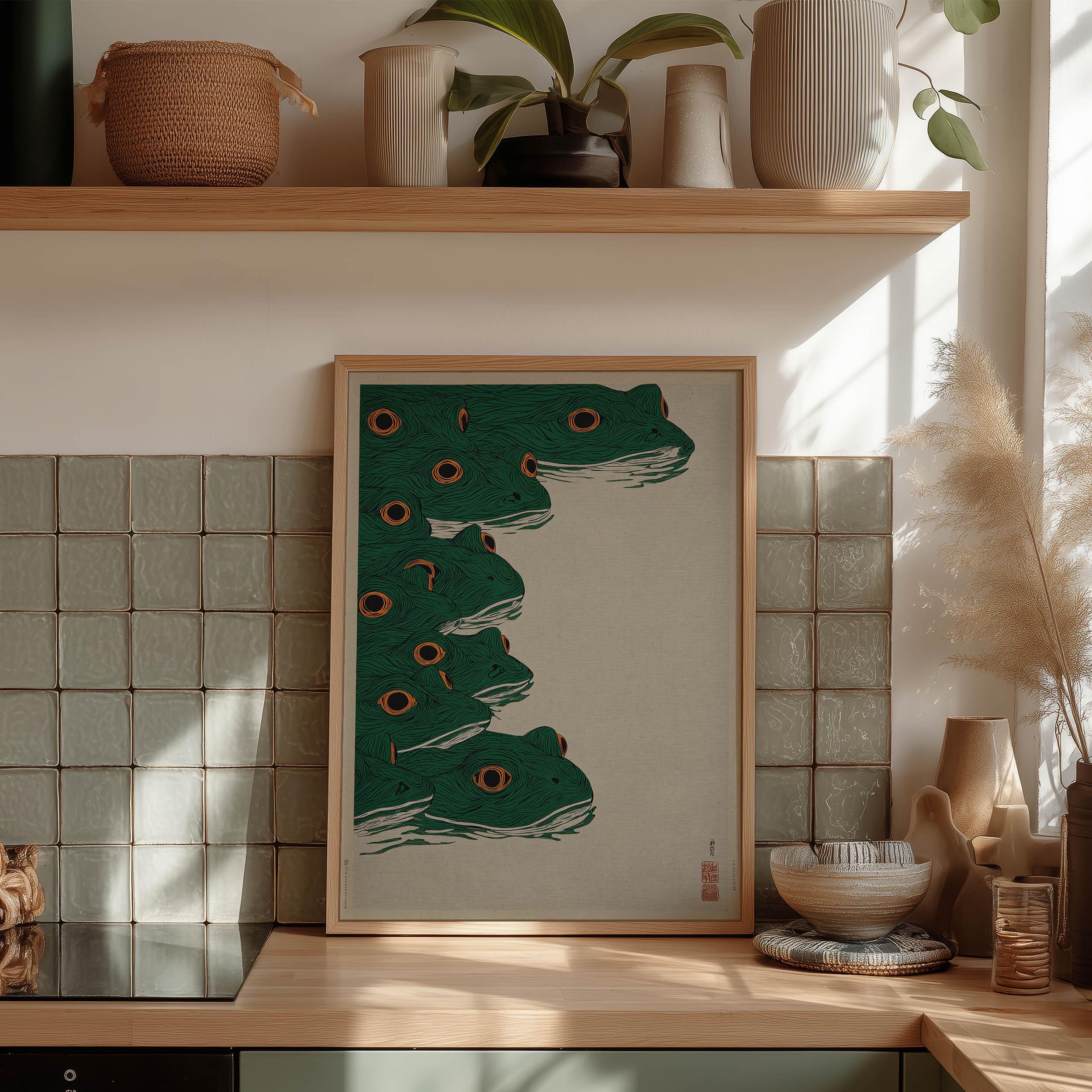 Emerald Green Frog Stack Art Print Minimal Japanese Poster Modern ...