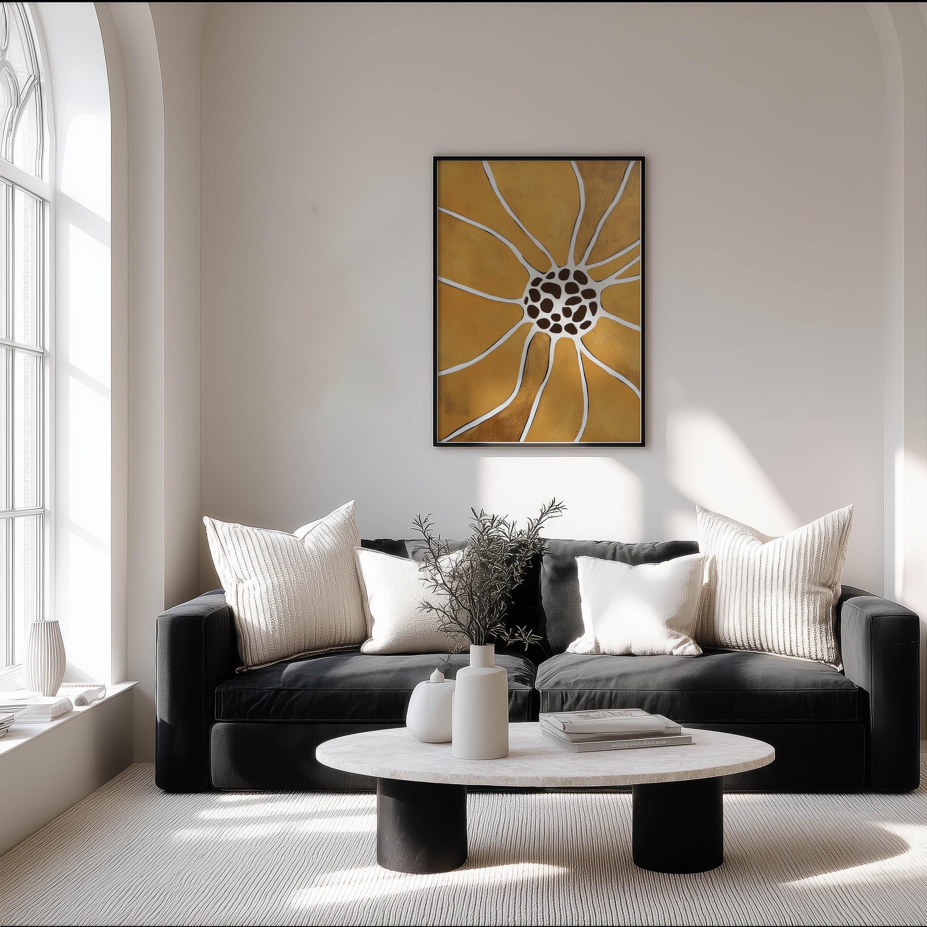 Mustard Yellow Modern Abstract Flower Wall Art Contemporary Boho Print ...