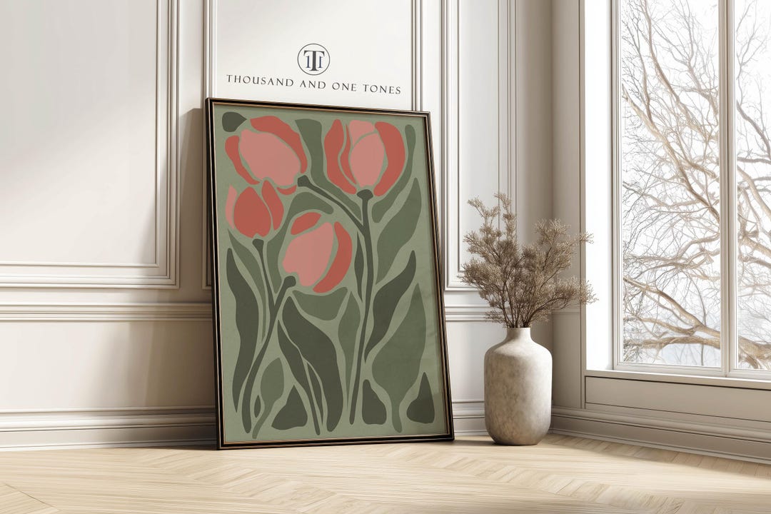 Abstract Pink Tulip Art Print - Mid Century Modern Floral Poster Living ...