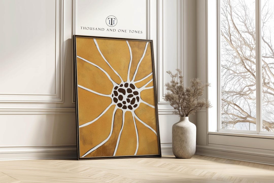 Mustard Yellow Modern Abstract Flower Wall Art Contemporary Boho Print ...