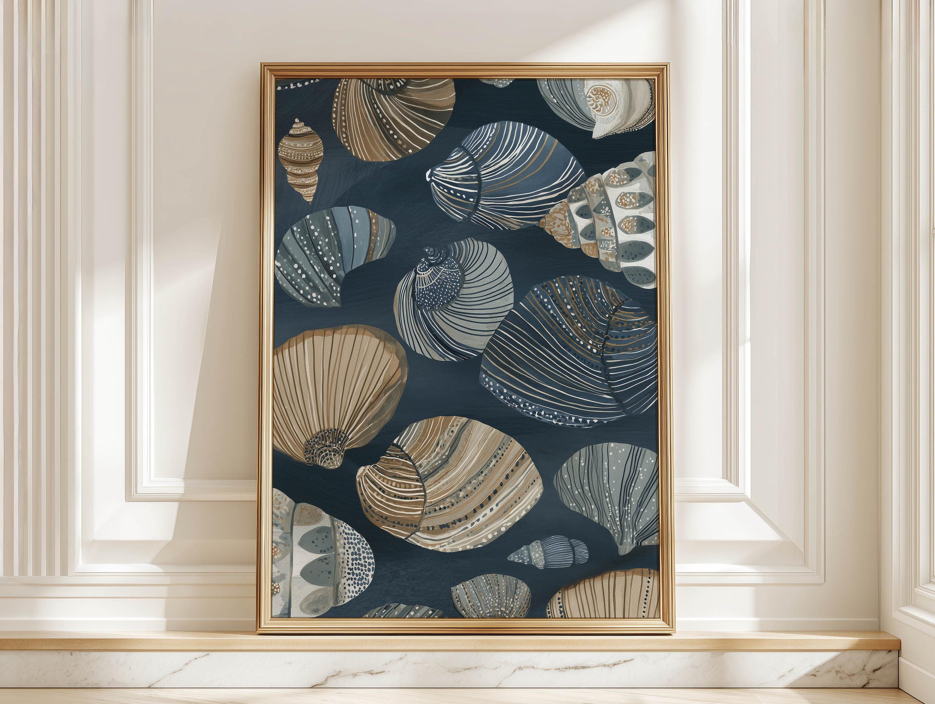 Modern Abstract Shell Art Print, Ocean Seashell Poster for Bathroom ...