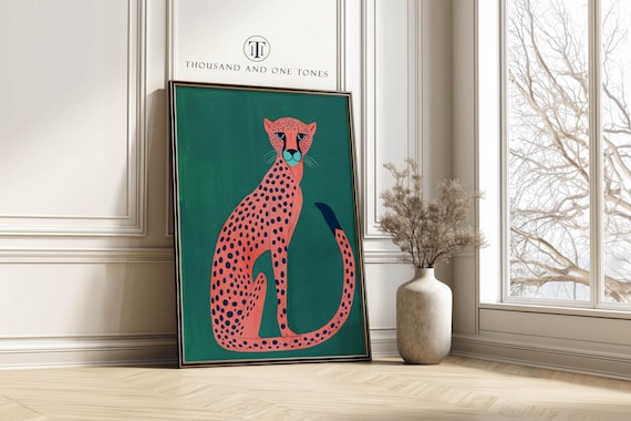 Pink Cheetah Art Print, Modern Animal Poster for Animal Lovers Nursery Kids Room Decor