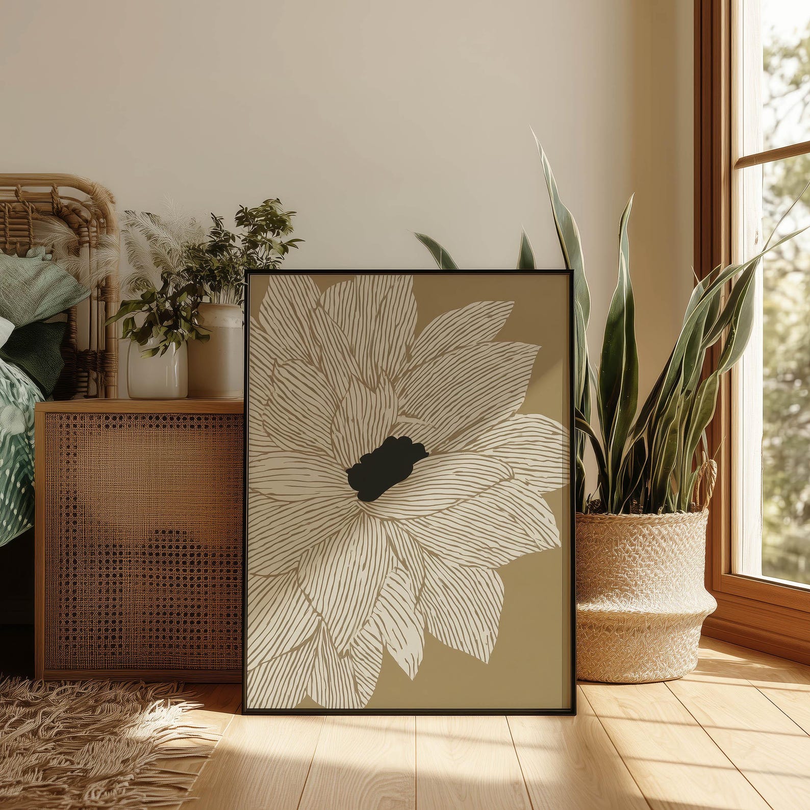 Ivory Linework Flower Art Print, Minimal Boho Botanical Poster for ...