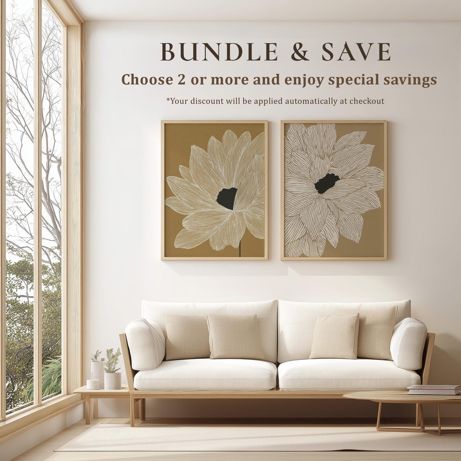 Ivory Linework Flower Art Print, Minimal Boho Botanical Poster for ...