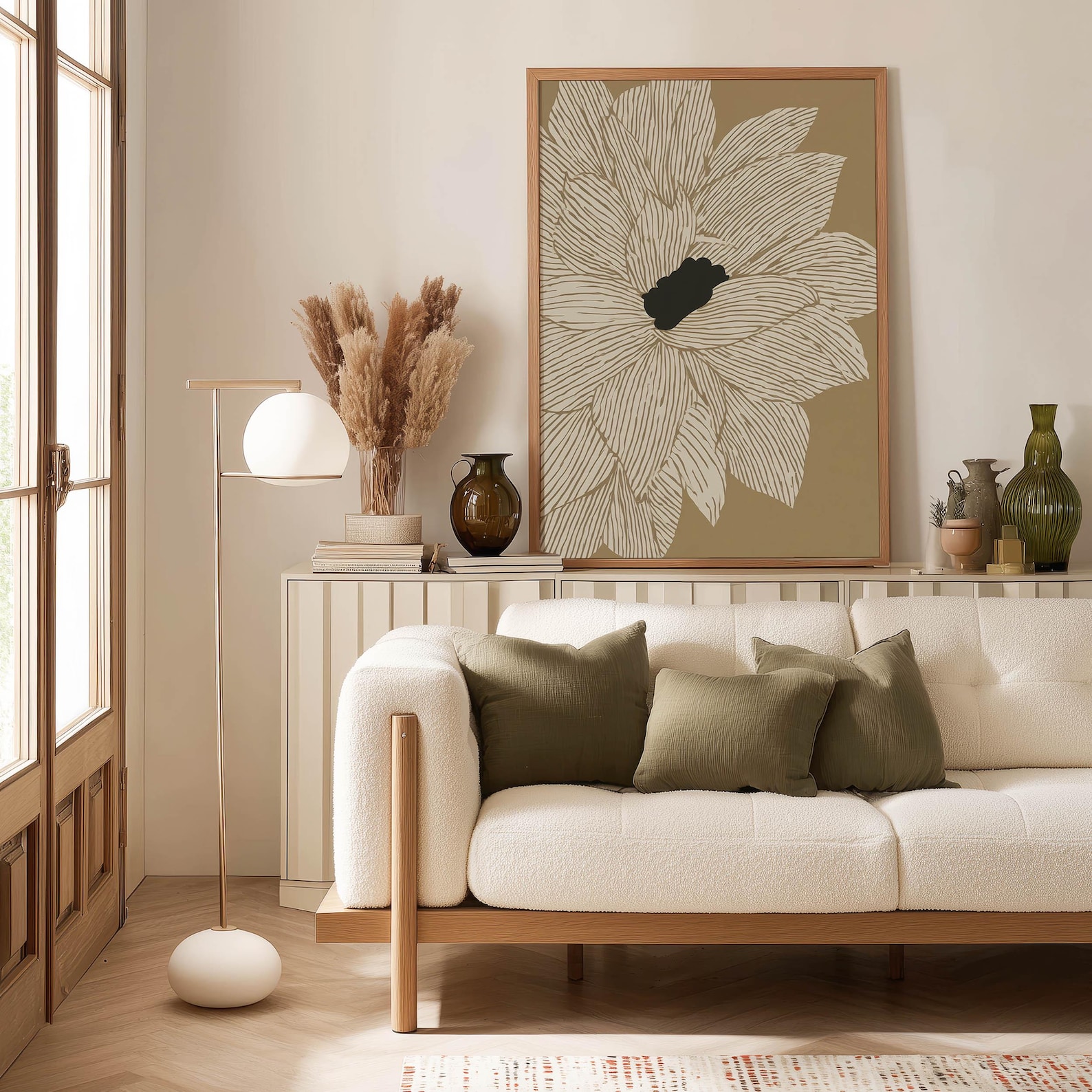 Ivory Linework Flower Art Print, Minimal Boho Botanical Poster for ...