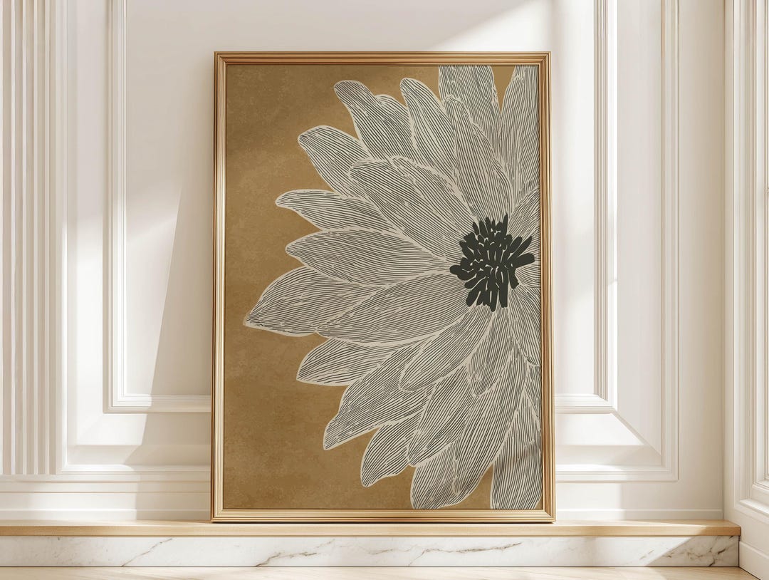 Modern Minimalist Flower Wall Art, Neutral Boho Bloom Art Print, Earthy ...