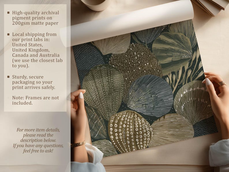 Abstract Seashell Poster, Modern Shell Print for Beach House Entryway ...