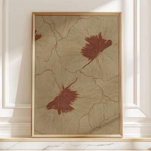 Large Abstract Floral Art Print, Modern Linework Flowers in Warm Earth Tones, Mid Century Poppy Wall Art for Living Room
