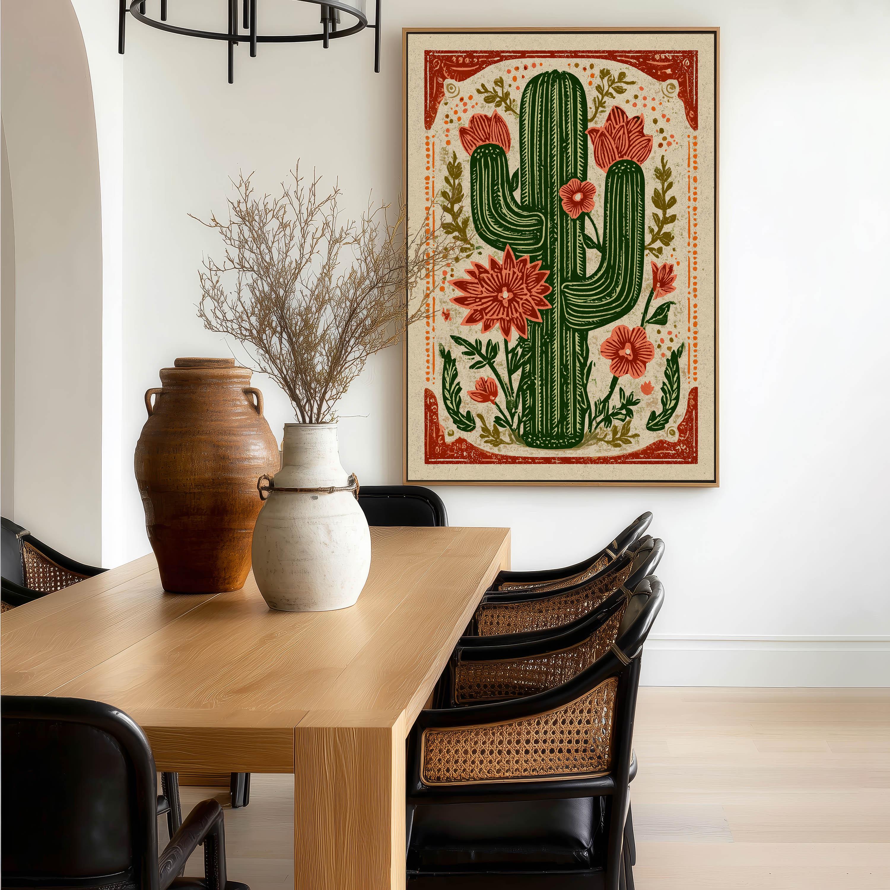 Mexican Folk Art Cactus Print Living Room Wall Art — Modern Boho ...