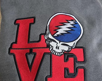 Grateful Dead Steal your Love Charcoal Pigment Dyed Hoodie