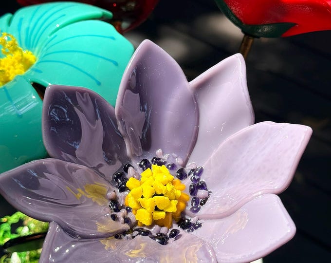 Forever Bloom Collection of Handmade Glass Garden Flowers - Solid  Purple Flower