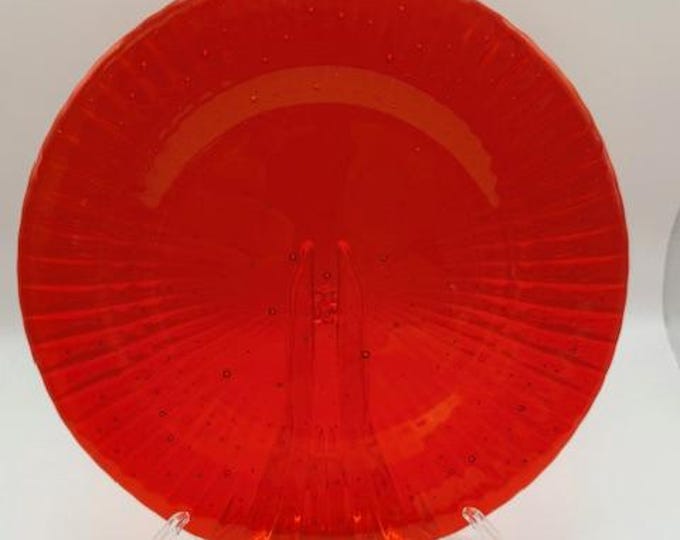 Orange Starburst Fused Glass Plate – Handmade Art Glass Decor, 8 Inch