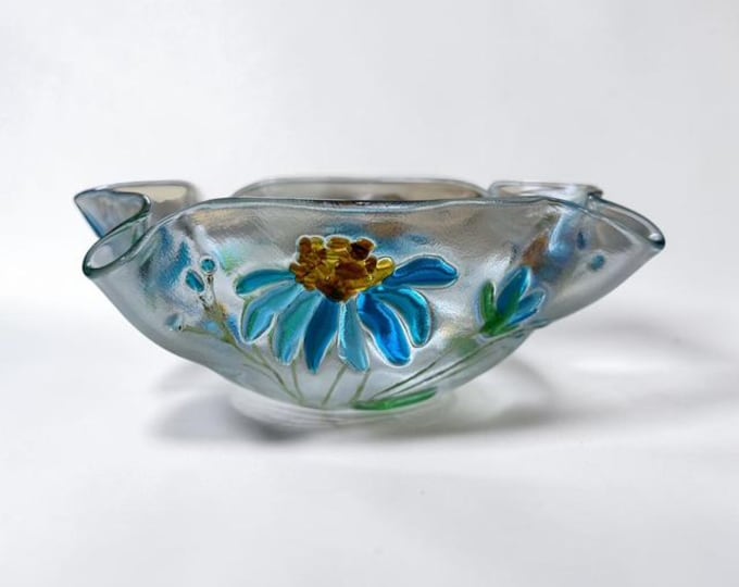 Blue Coneflower Fused Glass Serving Bowl, Meadows Collection