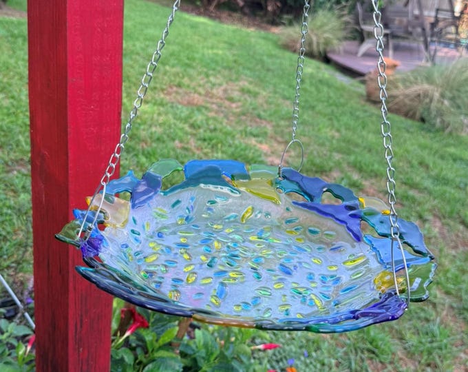 Hanging Fused Glass Bird Bath