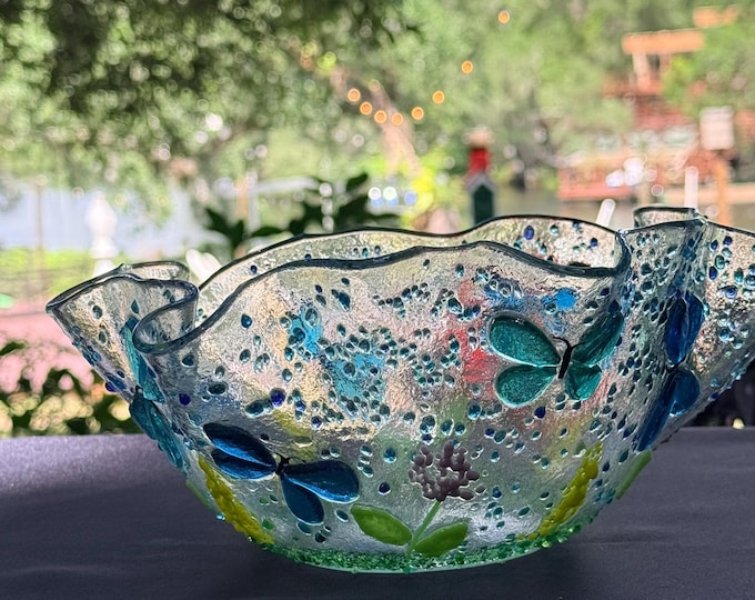 Handmade Fused Glass Butterfly Bowl
