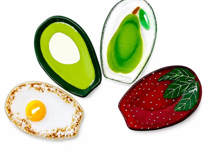 Handmade Fused Glass Spoon Rest | Avocado or Fried Egg | Kitchen Decor