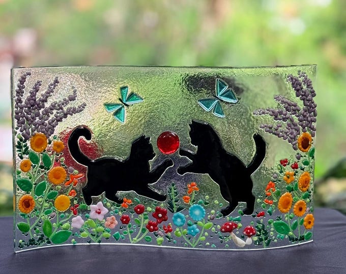 Cats in the Garden Glass Art