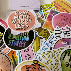 4 pack Faith Stickers plus bonus Think Pink Sticker