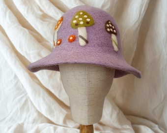 Handmade Felted Wool Mushroom Hat – Whimsical Nature Accessory, Sauna Hat