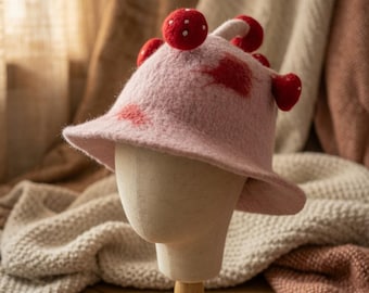 Handmade Felted Wool Mushroom Hat – Cottagecore Sauna Essential
